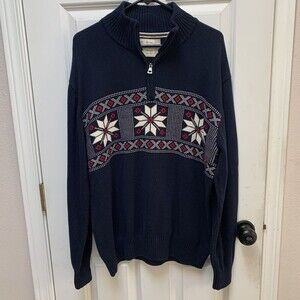 Weatherproof Vintage Navy Fair Isle 1/4 Zip Holiday Snowflake Sweater Mens XL